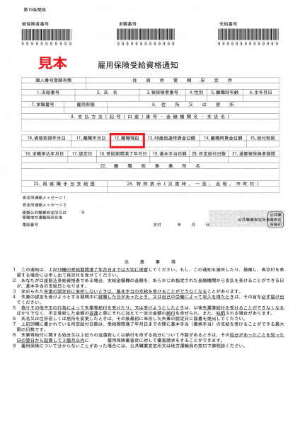 雇用保険受給資格通知